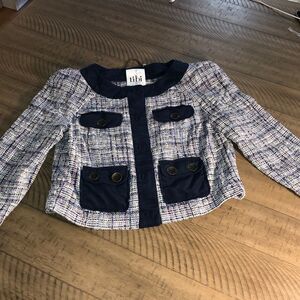 Tibi New York’s Chanel Style Knit Cropped Jacket 4 usable pockets. Hidden snaps.
